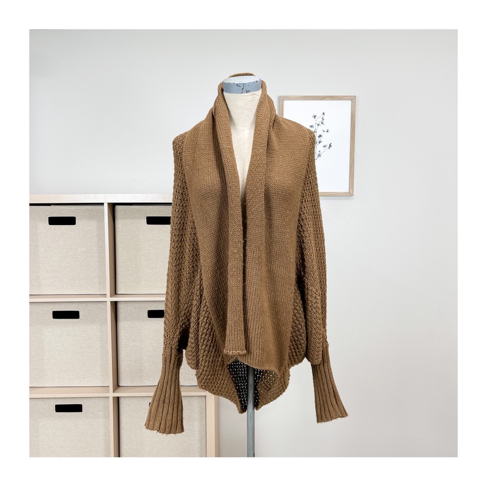Cloudwalk Brown Chunky Knit Cardigan Batwing Sleeve Sweater Small
